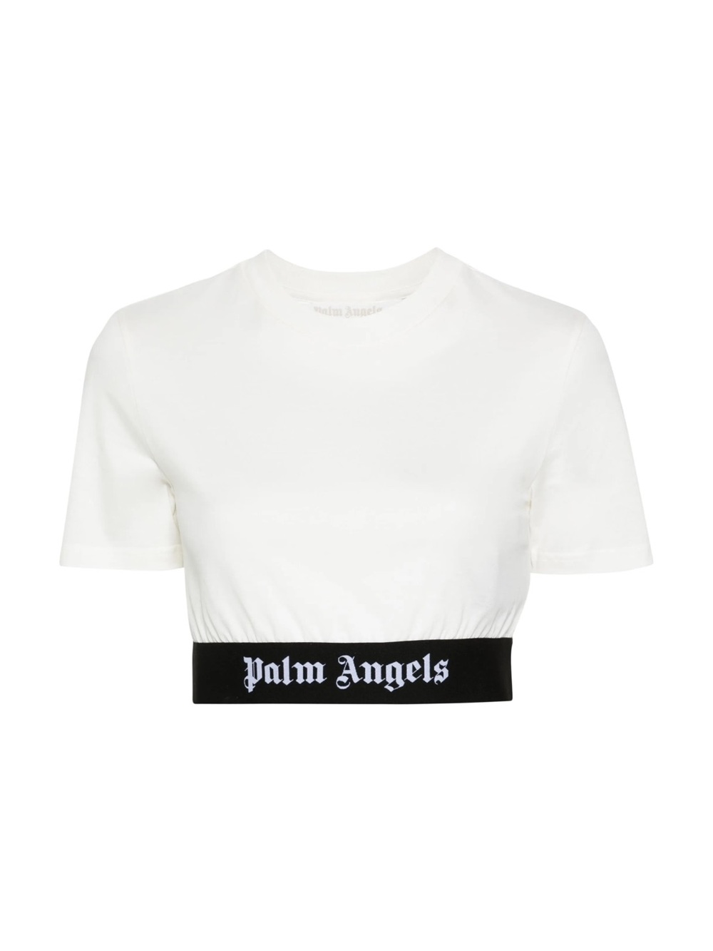 Palm Angels White Crop T-Shirt with Black Logo Band